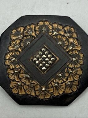 Antique Black and Gold Floral Brooch